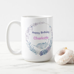 Whimsical Watercolor Narwhal fish Unicorn of the Coffee Mug