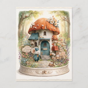 Whimsical Watercolor of a Mouse Post Office Holiday Postcard
