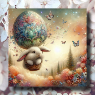 Whimsical Watercolor Pastel Easter Bunny Balloon  Holiday Card