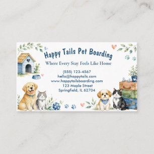 Whimsical Watercolor Pet Boarding Business Card