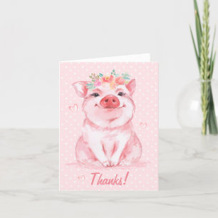 Whimsical Watercolor Pig Thank You Card