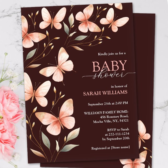 Whimsical Watercolor Pink Butterfly Baby Shower Invitation (Creator Uploaded)