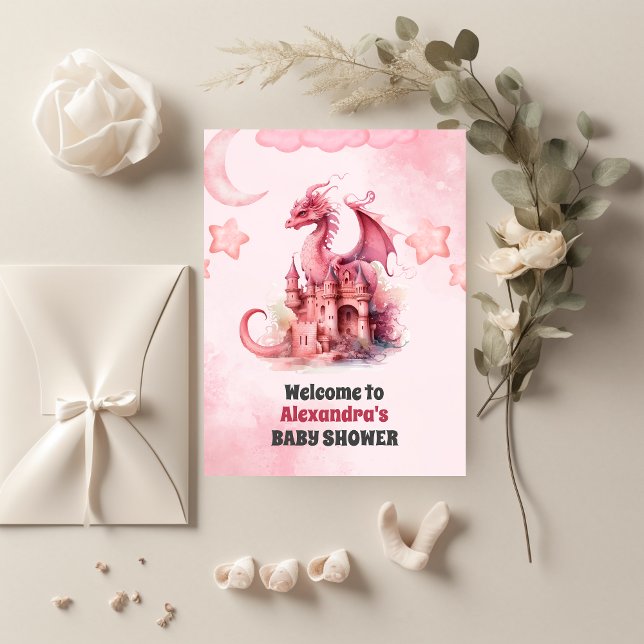 Whimsical Watercolor Pink Dragon Baby Shower  Invitation (Creator Uploaded)