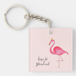 Whimsical Watercolor Pink Flamingo Keychain