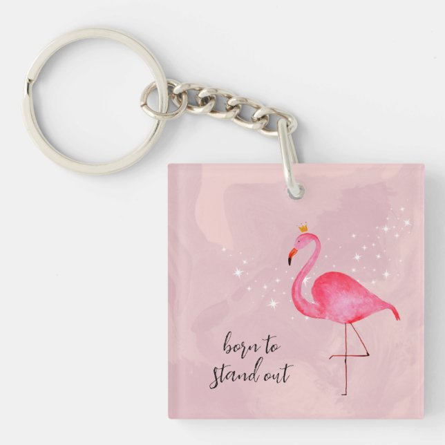 Whimsical Watercolor Pink Flamingo Keychain (Devant)