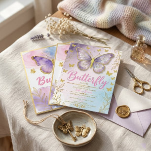Whimsical Watercolor Purple Butterfly Baby Shower Invitation