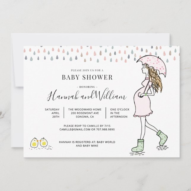 Whimsical Watercolor Rainy Day Baby Shower Invitation (Front)