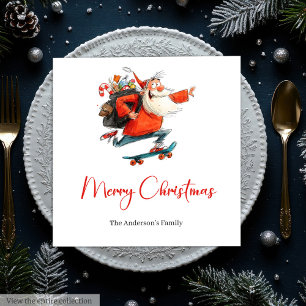 Whimsical Watercolor Santa Funny Christmas Napkins