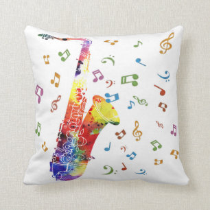 Whimsical Watercolor Saxophone Throw Pillow