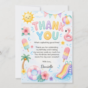 Whimsical Watercolor Splish Splash Birthday  Thank You Card