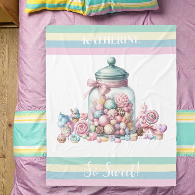 Whimsical Watercolor Sweet Candy Fleece Blanket (Creator Uploaded)