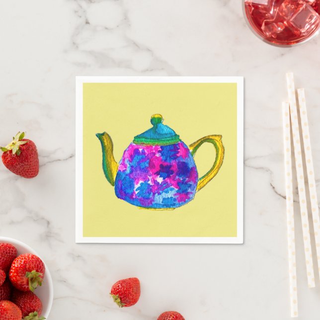Whimsical watercolor teapot napkin (Insitu)