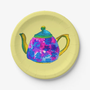 Whimsical watercolor teapot paper plate