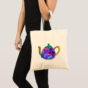 Whimsical watercolor teapot tote bag
