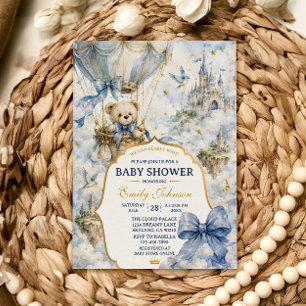 Whimsical Watercolor Teddy Bear Hot Air Balloon Invitation