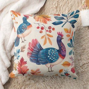 Whimsical Watercolor Turkey –Autumn Thanksgiving 3 Throw Pillow