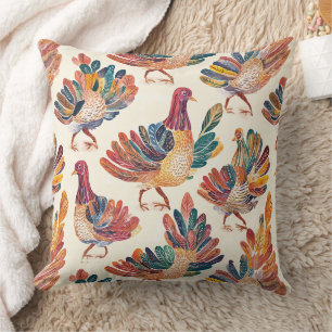 Whimsical Watercolor Turkey – Autumn Thanksgiving Throw Pillow