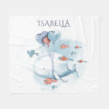 Whimsical Watercolor Whale and Fishes Personalized