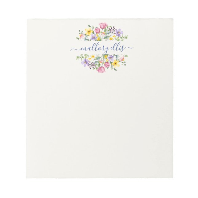 Whimsical Watercolor Wildflower Floral Border  Notepad (Front)
