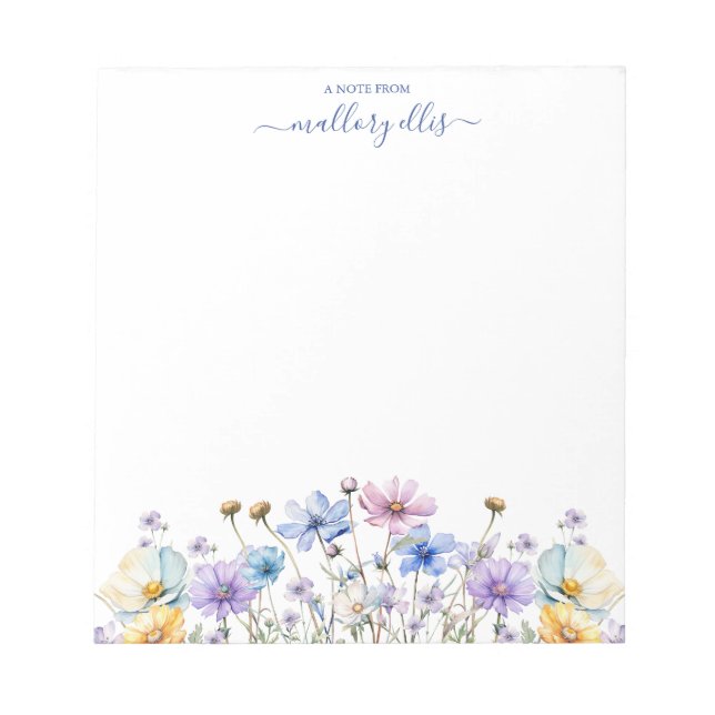 Whimsical Watercolor Wildflower Floral Border  Notepad (Front)