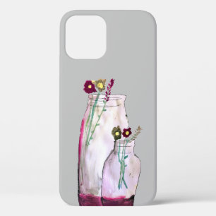 Whimsical watercolor wildflowers in vase iPhone 12 case
