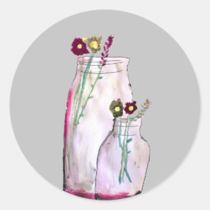 Whimsical watercolor wildflowers in vase classic round sticker