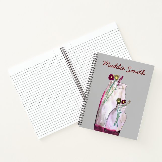 Whimsical watercolor wildflowers in vase notebook (Inside)