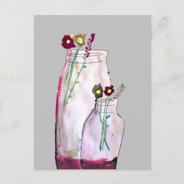 Whimsical watercolor wildflowers in vase postcard (Front)
