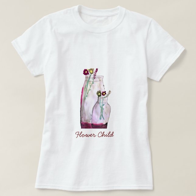 Whimsical watercolor wildflowers in vase T-Shirt (Design Front)