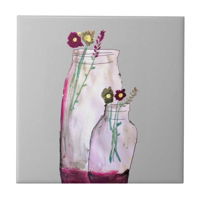 Whimsical watercolor wildflowers in vase tile (Front)