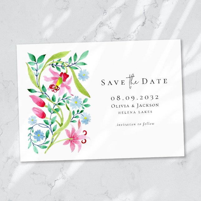 Whimsical Watercolor Wildflowers Script Wedding Save The Date (Creator Uploaded)