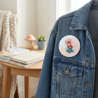 Whimsical Watercolor Witch Fairy Tale Art Matching 3 Inch Round Button
