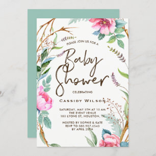 Whimsical Watercolor Wreath Baby Shower Invitation