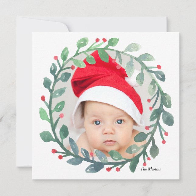 Whimsical Watercolor Wreath | Christmas Holiday Card (Front)