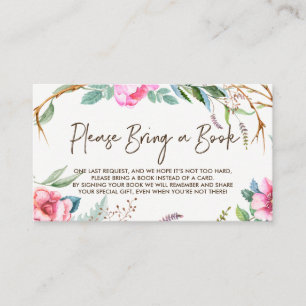 Whimsical Watercolor Wreath Please Bring a Book Enclosure Card