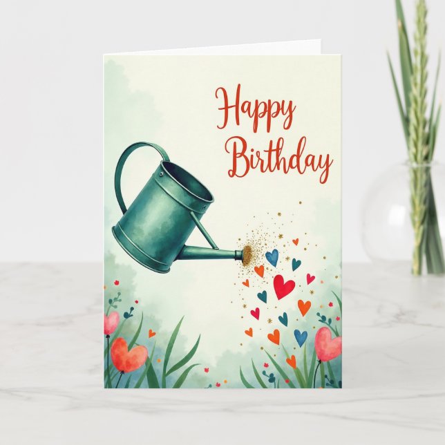 Whimsical Watering Can Birthday Card (Front)
