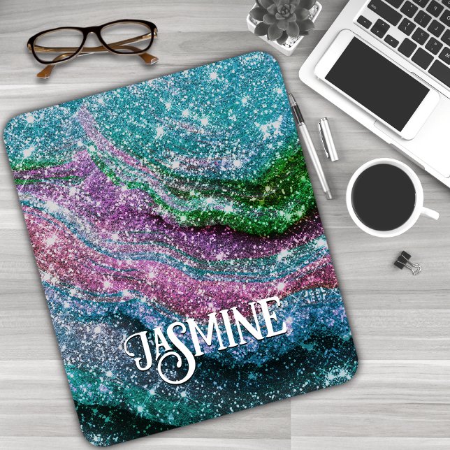 Whimsical wavy blue purple Glitter monogram Mouse Pad (Creator Uploaded)