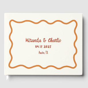 Whimsical Wavy Border 70s Burnt Orange Wedding Guest Book