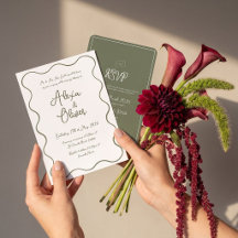 Whimsical Wavy Border Modern Script Wedding