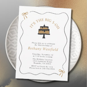 Whimsical Wavy Border with Bows 50th Birthday Invitation