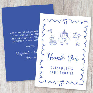 Whimsical Wavy Frame Baby Boy Shower Thank You Card
