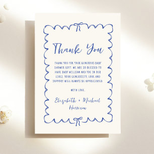 Whimsical Wavy Frame Baby Boy Shower Thank You Card
