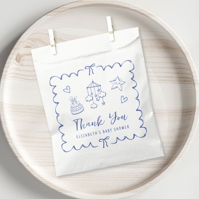 Whimsical Wavy Frame Baby Boy Shower Thank You Favour Bag (Creator Uploaded)