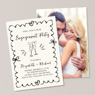 Whimsical Wavy Frame Cream Photo Engagement Party Invitation