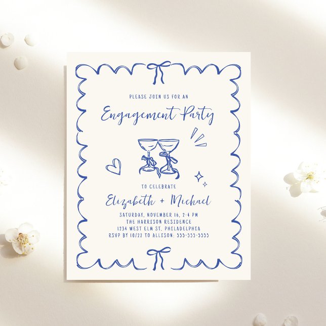 Whimsical Wavy Frame Engagement Party Invitation (Whimsical Wavy Frame Engagement Party Invitation)