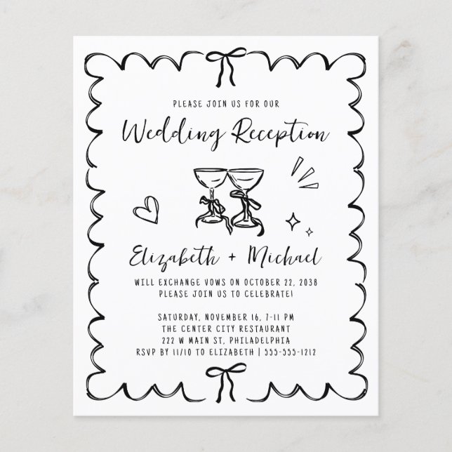 Whimsical Wavy Frame Wedding Reception Invitation (Front)