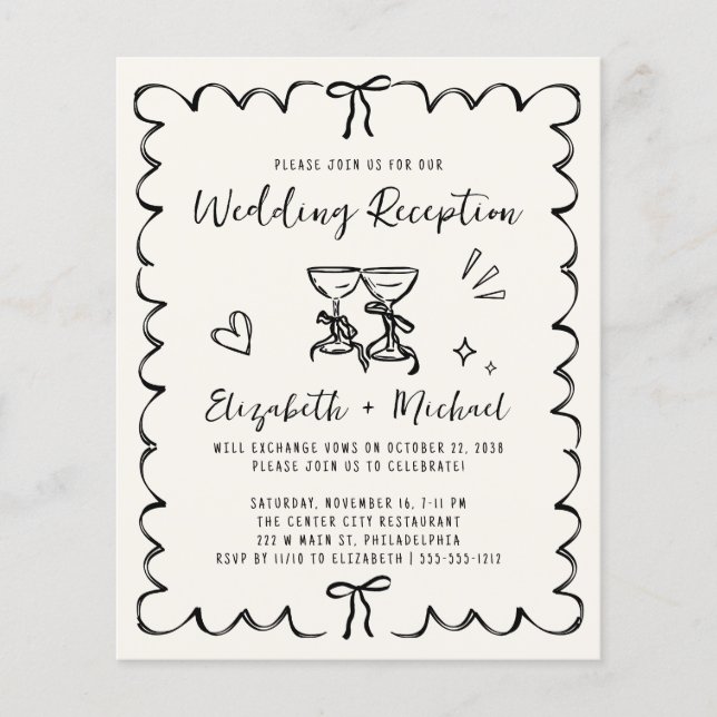 Whimsical Wavy Frame Wedding Reception Invitation (Front)