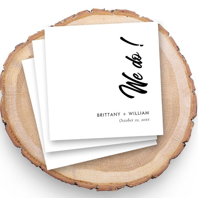 Whimsical 'We Do' Script Personalized Wedding Napkin (Personalized wedding napkins with whimsical "We Do!" script and couple names, white background)