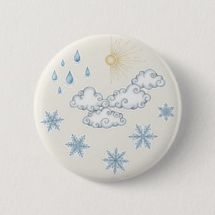 Whimsical Weather Icons – Sun Clouds Rain and Snow 2 Inch Round Button