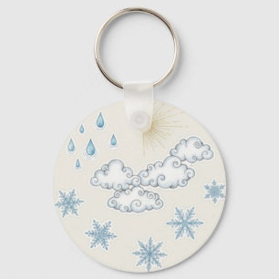 Whimsical Weather Icons – Sun Clouds Rain and Snow Keychain